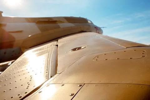 View from the wing of the plane to the plane itself Stock Photos