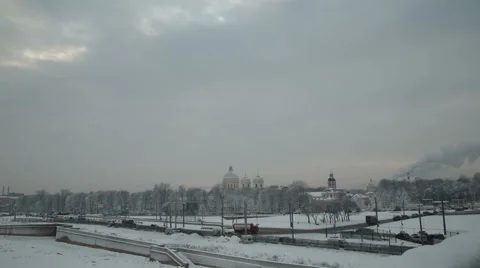 View of the winter city, under overcast clouds Stock Footage 59181081