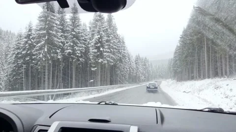 View of winter mountain road Stock Footage 162597729