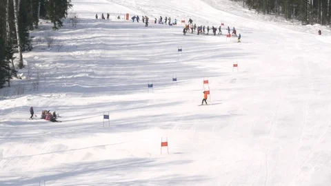 View of the winter mountains and ski slopes. Stock Footage 104741688