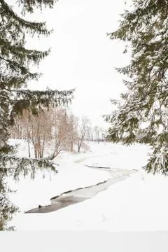 View of the winter Park in the white fluffy snow Stock Photos