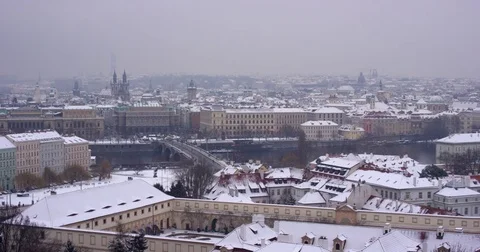 A view of winter Prague street slow motion Stock Footage 71613295