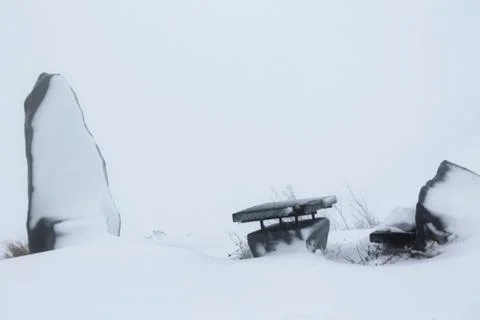View on winter road during bad weather conditions Stock Photos