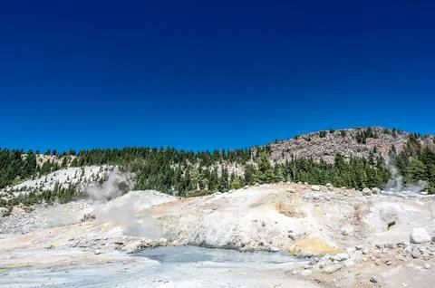 View from within Bumpass Hell hydrothermal area at Lassen Volcanic National Park Stock Photos