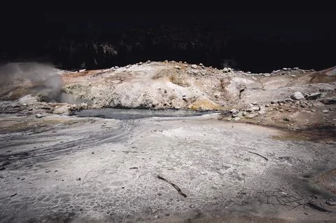 View from within Bumpass Hell hydrothermal area at Lassen Volcanic National Park Stock Photos
