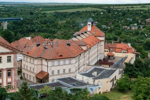 View from the Wolf Tower to the remand prison in Znojmo Stock Photos