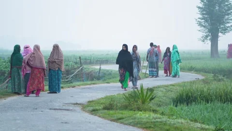 View of women walking on a rural road in Bogura, Bangladesh. Stock Footage 335589853