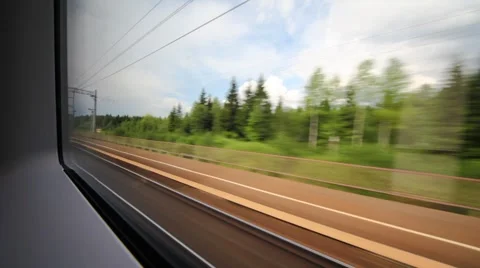 View of the wood and environment from a window of quickly going train Stock Footage 5298530