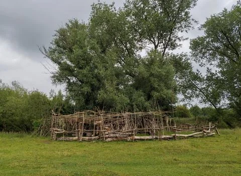 View on wooden built structure De Berghut in Gentbrugse Meersen Stock Photos