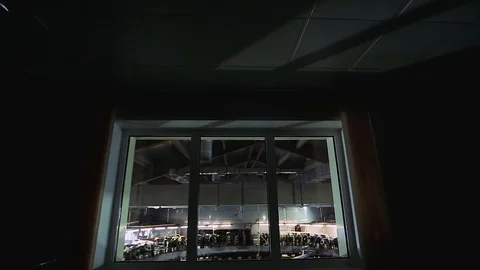 View of the work of the modern milking machine through the window. Smooth Stock Footage 101770048
