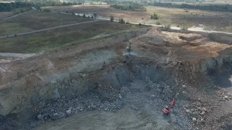 View of the work in the quarry, taken from a height Stock Footage 200827802