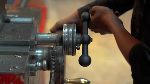 View of a worker operating a lathe machine, Bangladesh. Stock Footage 335602436