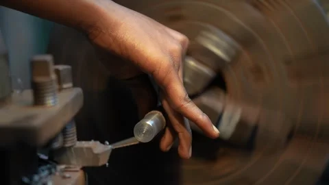 View of a worker operating a lathe machine, Bangladesh. Stock Footage 335602452