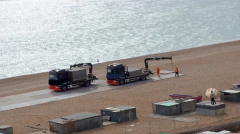 View of workers on the beach Stock Footage 62528734