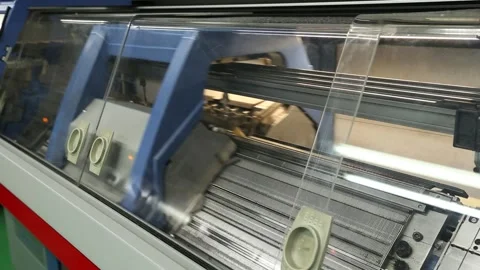 View of working knitting machine in workshop. Stock Footage 258662323