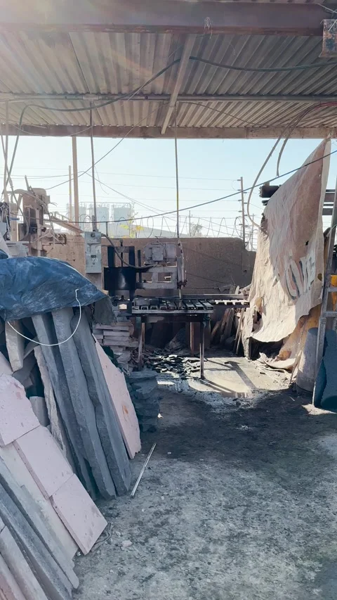View of the workshop with all its heavy tools for cutting Stock Footage 249311626