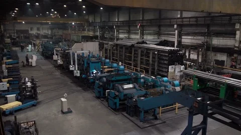 View of workshop for the production of various steel pipes. Metallurgical plant. Video stock 84721091