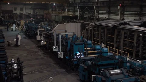 View of workshop for the production of various steel pipes. Metallurgical plant. Stock Footage 84721217