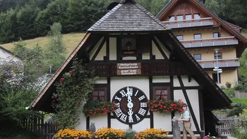 View of the world's oldest-largest cuckoo clock in Triberg village, Germany Stock Footage 336693811