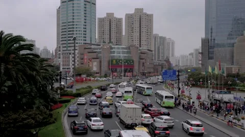 View of the Xujiahui district in Shanghai Stock Footage 130836434