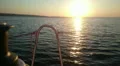 View from yacht on amazing sunset, beautiful seascape from board of vessel, boat HD Footage