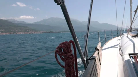 View on yacht bow floating on Adriatic sea Stock Footage 99688778