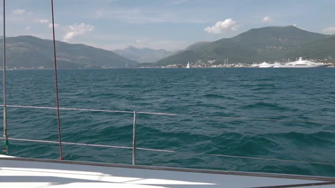 View on yacht bow floating on Adriatic sea Video stock 99697476