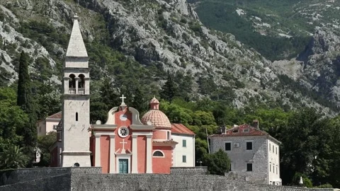 View from the yacht deck on Perast in Boka Kotorska Bay, Stock Footage 254300682