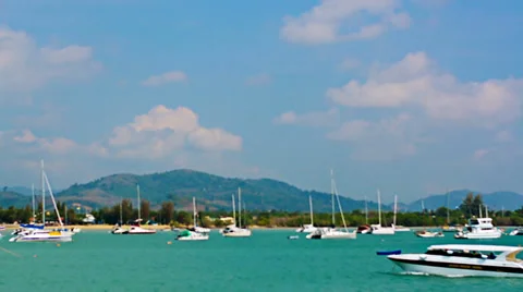 View of the yachts moored in the bay Video stock 38289557