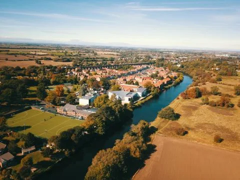 View of Yarm showing the school and the River Tees Stock Photos