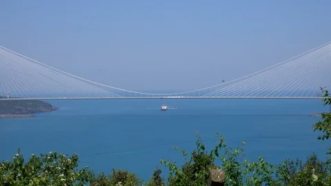 View of the Yavuz Sultan Selim Bridge from the Yoros Castle Stock Footage 113145147