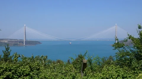 View of the Yavuz Sultan Selim Bridge from the Yoros Castle Stock-Footage 113145231