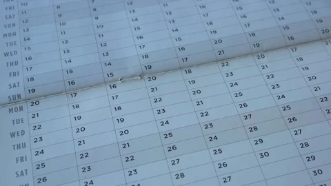 View of yearly table calendar with dates. Stock Footage 340124463