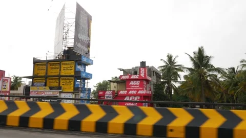 View of yellow and white safety barrier on bridge Stock Footage 156989986