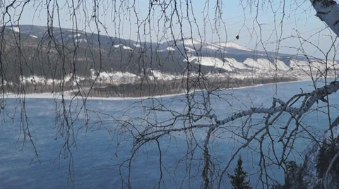 View of the Yenisei River through the trees. Near the city of Krasnoyarsk Stock Footage 38149788