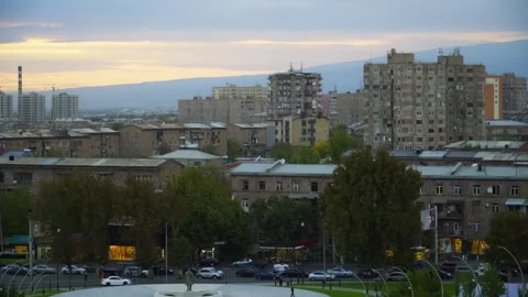 View of Yerevan Armenia at sunset Stock Footage 314858959