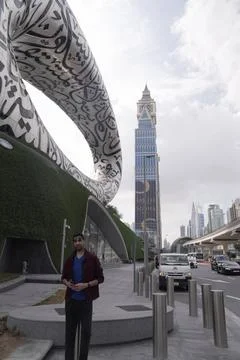 View of a young boy in the modern streets of Dubai Stock Photos