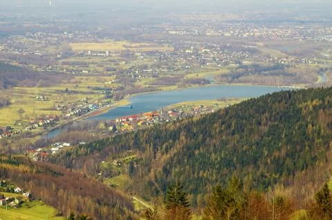 View from Zar mountain on settlement in spring day Stock Photos