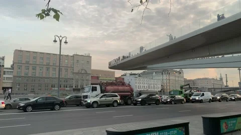 View of zaryadye park floating bridge from underneath Stock Footage 147043855