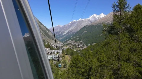 View of Zermatt cable car mountain range Switzerland Stock Footage 90059637