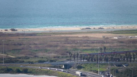 A view from Zichron Ya'akov of Caesarea and the coastal road against the backgro 스톡 동영상 245801037