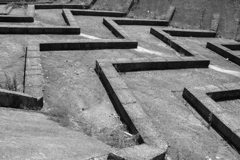 View of zigzag pattern concrete bricks 스톡 사진