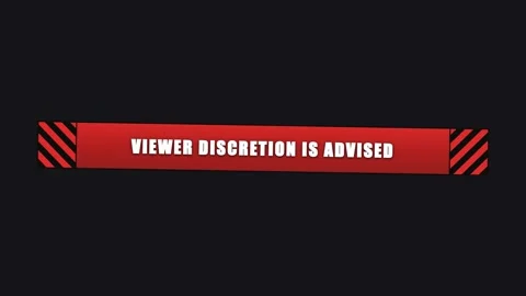 Viewer discretion is advised red warning banner on black background. 4K Video stock 343265069