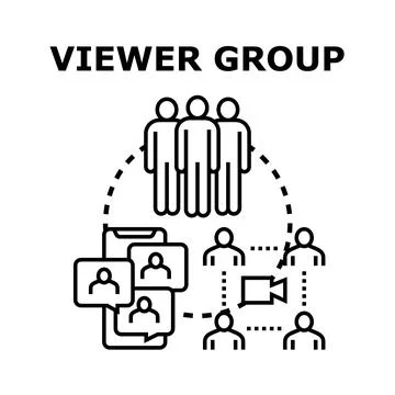 Viewer group watching online content streaming live Stock Illustration