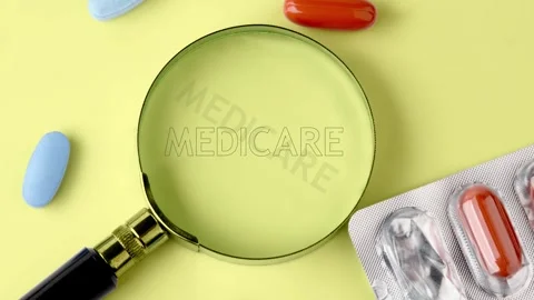 Viewers learn about Medicare options using animated text MEDICARE and visuals Stock Footage 296213264