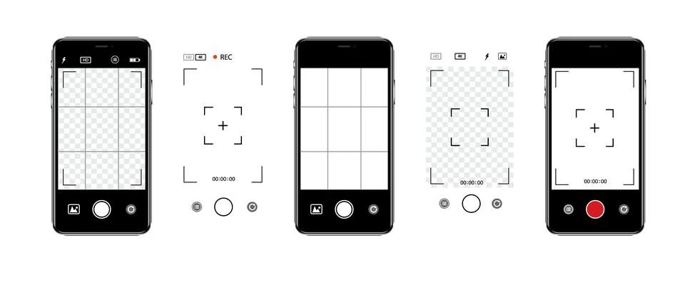 Viewfinder Camera interface in phone screen. Photo, video ui in cellphone. App Stock Illustration