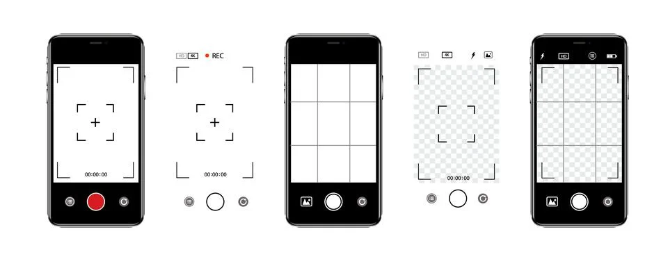 Viewfinder Camera interface in phone screen. Photo, video ui in cellphone. App Stock Illustration