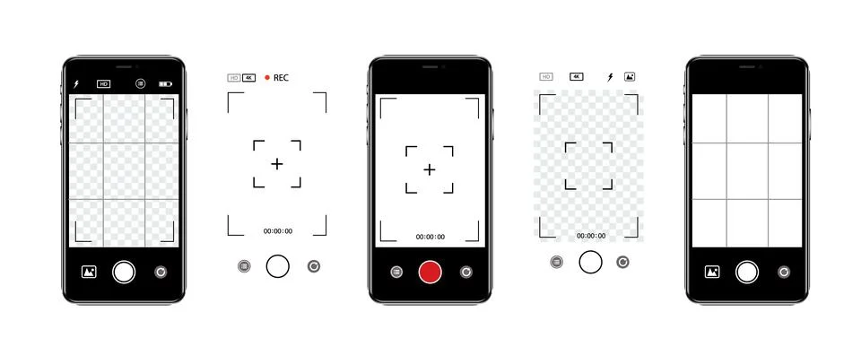 Viewfinder Camera interface in phone screen. Photo, video ui in cellphone. App Stock Illustration