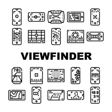 Viewfinder Smartphone Function Icons Set Vector Stock Illustration