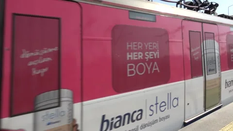 Viewing arriving train all in advertisements Stock Footage 304359831